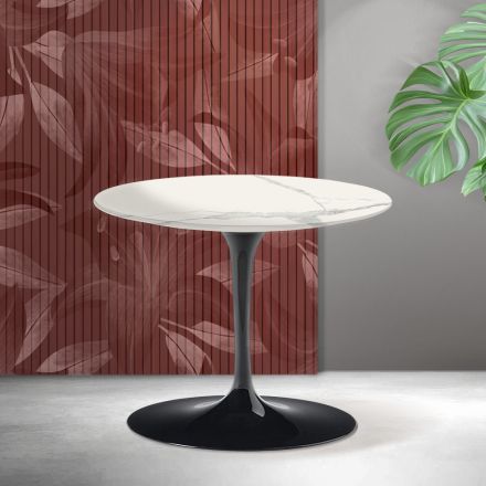 Mesa de centro Tulipán de Saarinen, 39 cm de altura, en cerámica mate Florim Statuario - Escarlata Viadurini