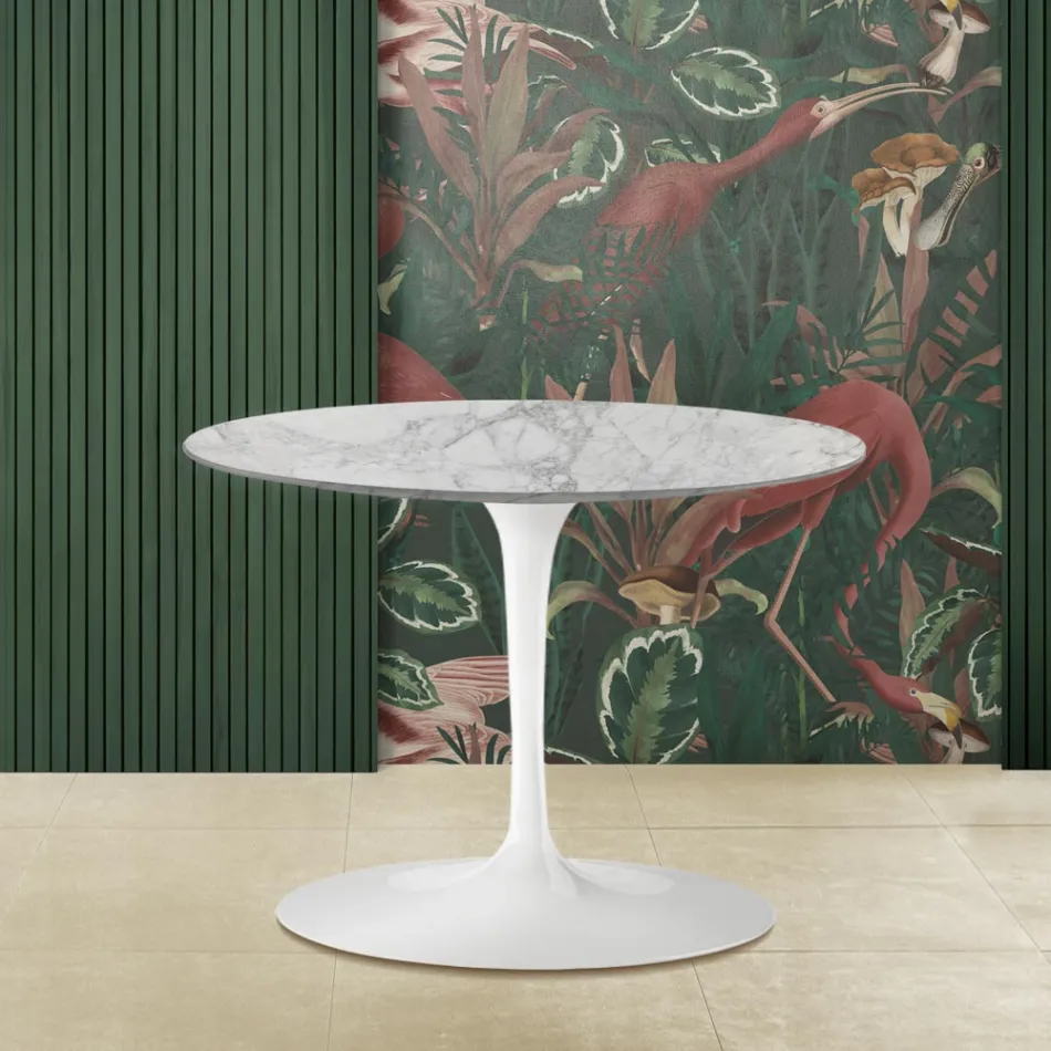 Mesa de Centro Tulip Saarinen Alt. 39 con Tapa Ovalada de Mármol Arabesco Made in Italy - Escarlata Viadurini