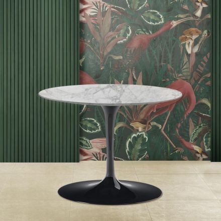 Mesa de Centro Tulip Saarinen Alt. 39 con Tapa Ovalada de Mármol Arabesco Made in Italy - Escarlata Viadurini