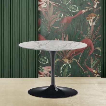 Tulip Saarinen H 39 Mesa de centro ovalada con tablero de mármol Statuarietto Carrara Viadurini