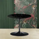 Mesa de Centro Redonda Tulip Saarinen H 39 en Mármol Negro Marquinia Made in Italy - Escarlata Viadurini