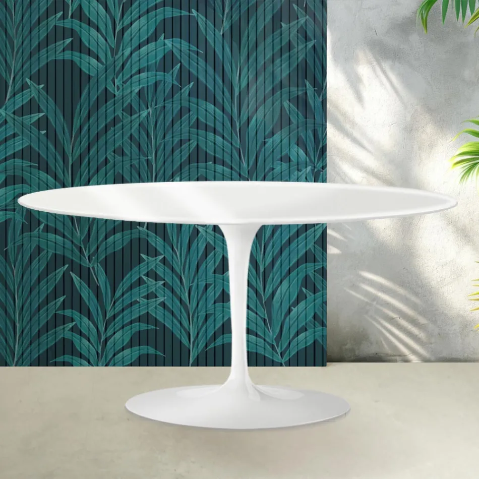 Mesa de centro Tulipán de Saarinen, 41 cm de altura, en cerámica Florim blanca brillante - Escarlata Viadurini