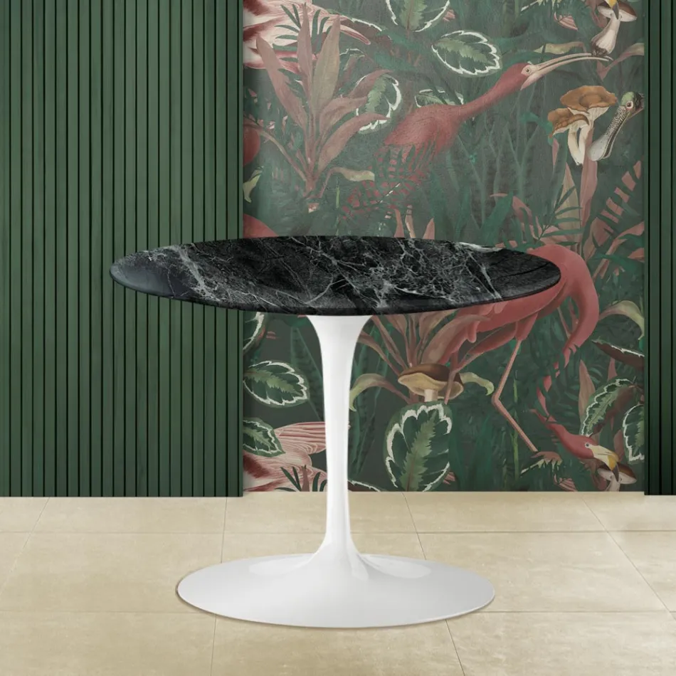 Mesita Tulip Saarinen Alt. 41 con tablero de mármol Verde Alpi Made in Italy Viadurini