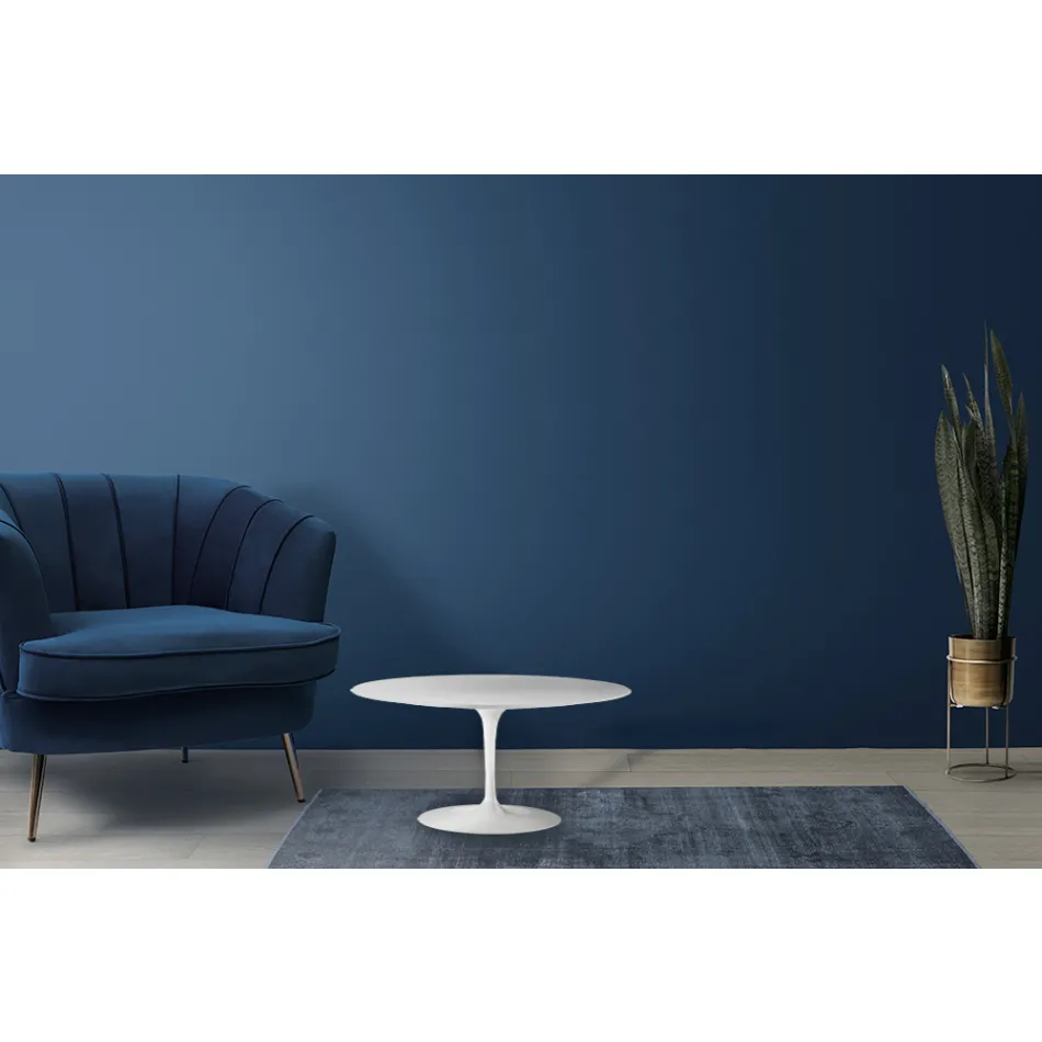 Mesa de Centro Tulip Saarinen Alt. 41 con Tapa Ovalada en Laminado Líquido Blanco Made in Italy - Escarlata Viadurini