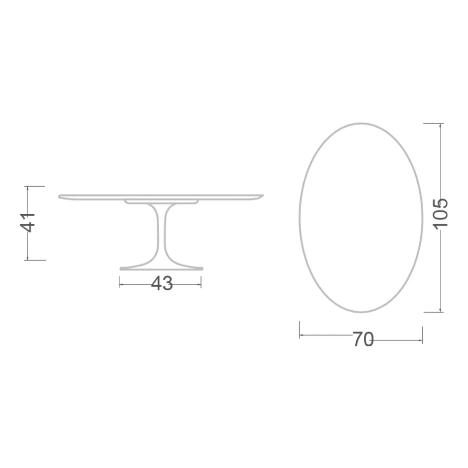 Mesa de Centro Tulip Saarinen Alt. 41 con Tapa Ovalada en Laminado Líquido Blanco Made in Italy - Escarlata Viadurini