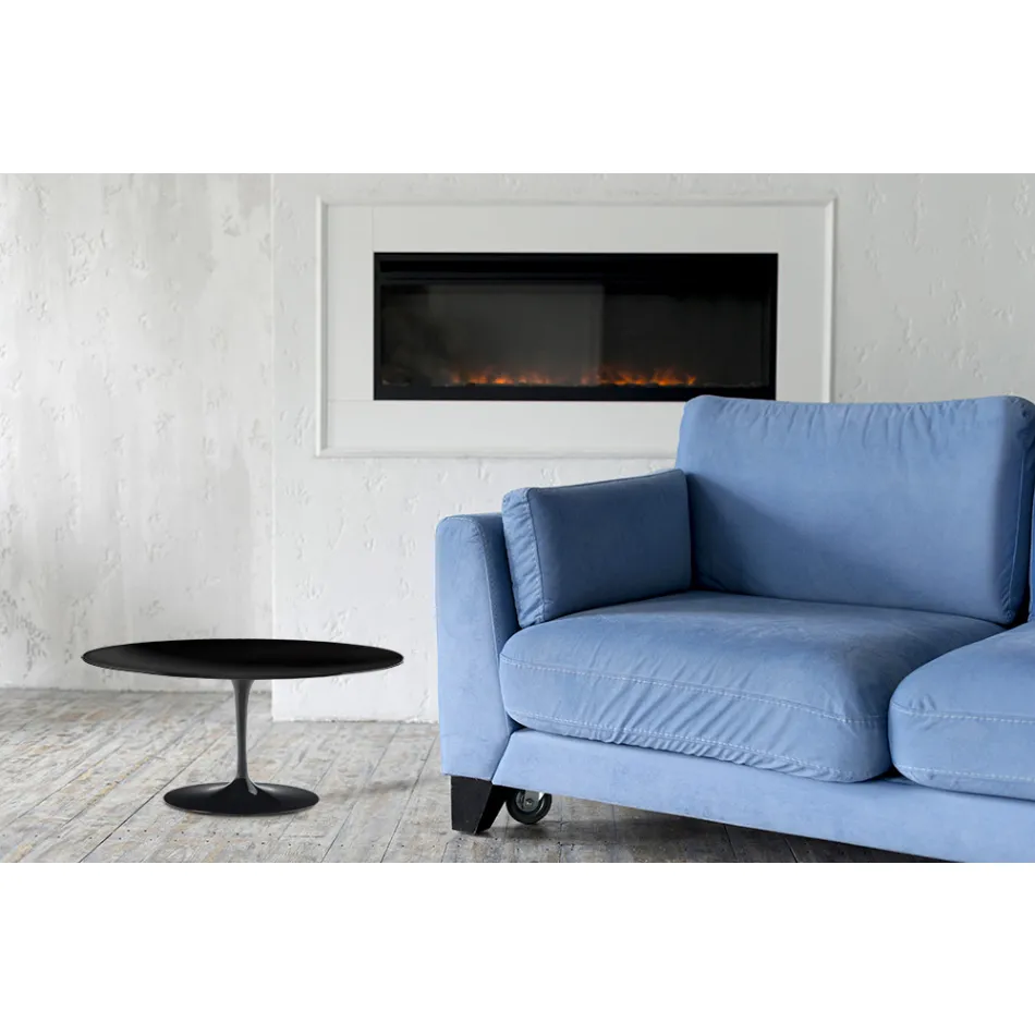 Mesa de Centro Tulip Saarinen Alt. 41 con Tapa Ovalada en Laminado Líquido Negro Made in Italy - Escarlata Viadurini