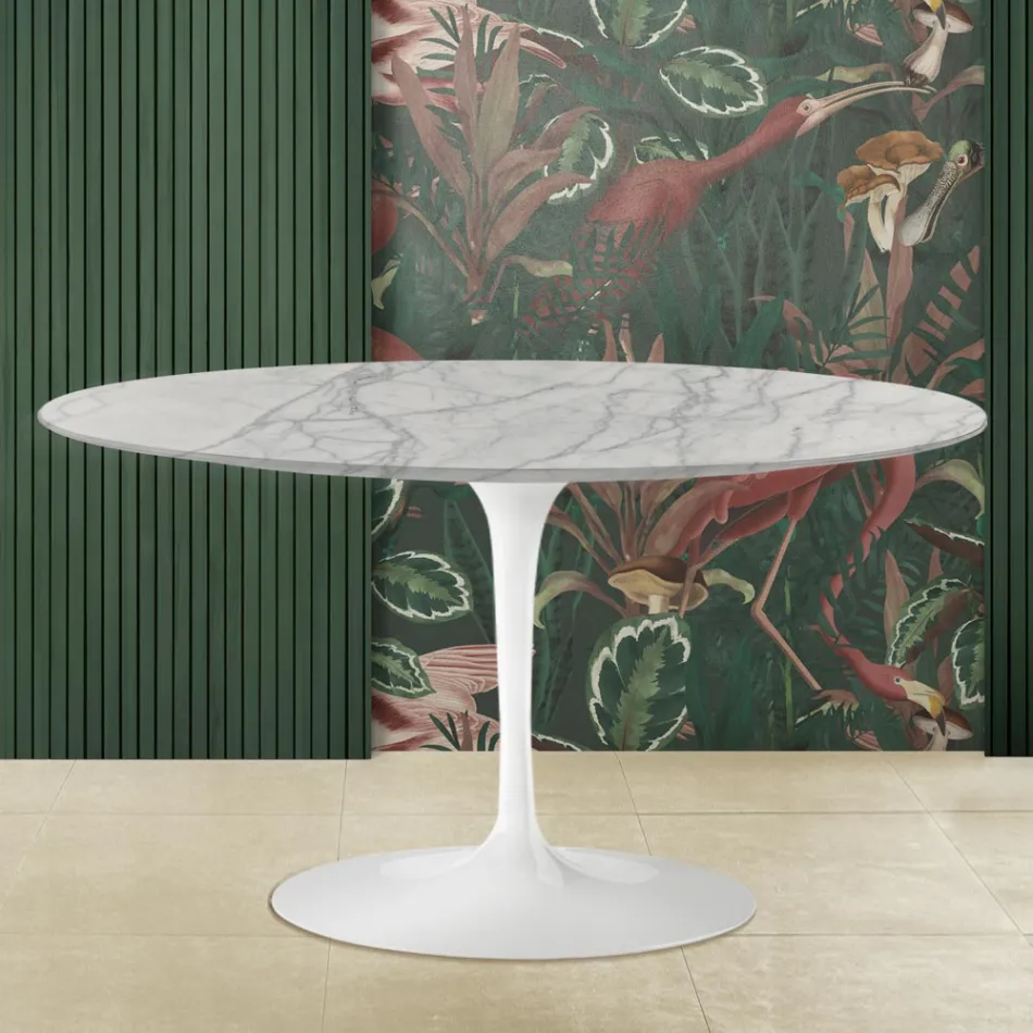 Mesa de Centro Tulip Saarinen Alt. 41 en Mármol Statuarietto Carrara Made in Italy - Escarlata Viadurini