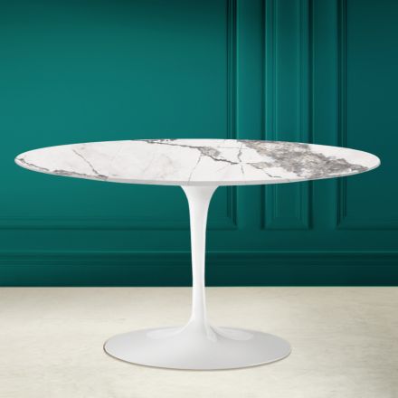 Tulip Saarinen H 41 Mesa de centro ovalada con tapa de cerámica Invisible Select Viadurini
