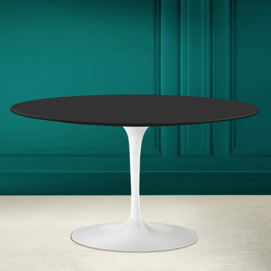 Tulip Saarinen H 41 Mesa de centro ovalada con tapa de cerámica suave negra Made in Italy - Escarlata Viadurini