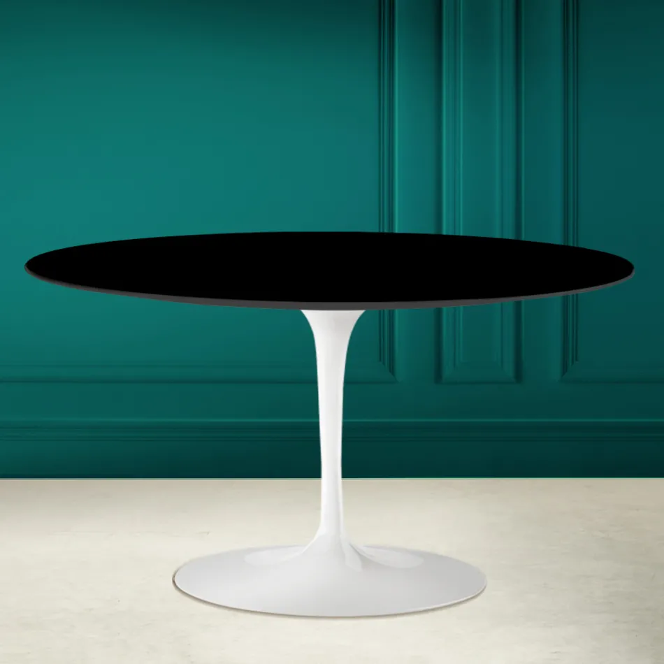 Mesa de centro ovalada Tulip Saarinen H 41 en cerámica Absolute Black Made in Italy - Escarlata Viadurini