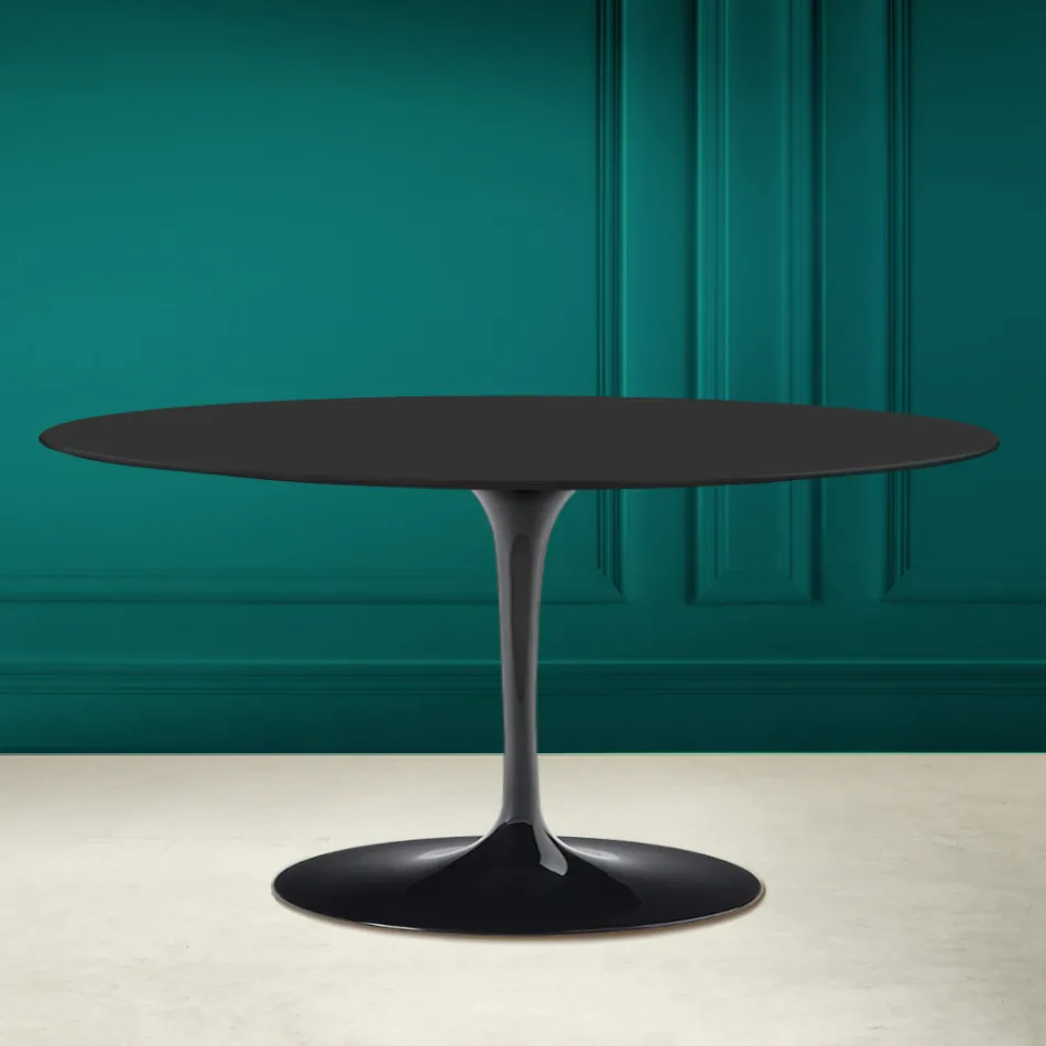 Tulip Saarinen H 41 Mesa de Centro Ovalada en Cerámica Suave Noir Made in Italy - Escarlata Viadurini