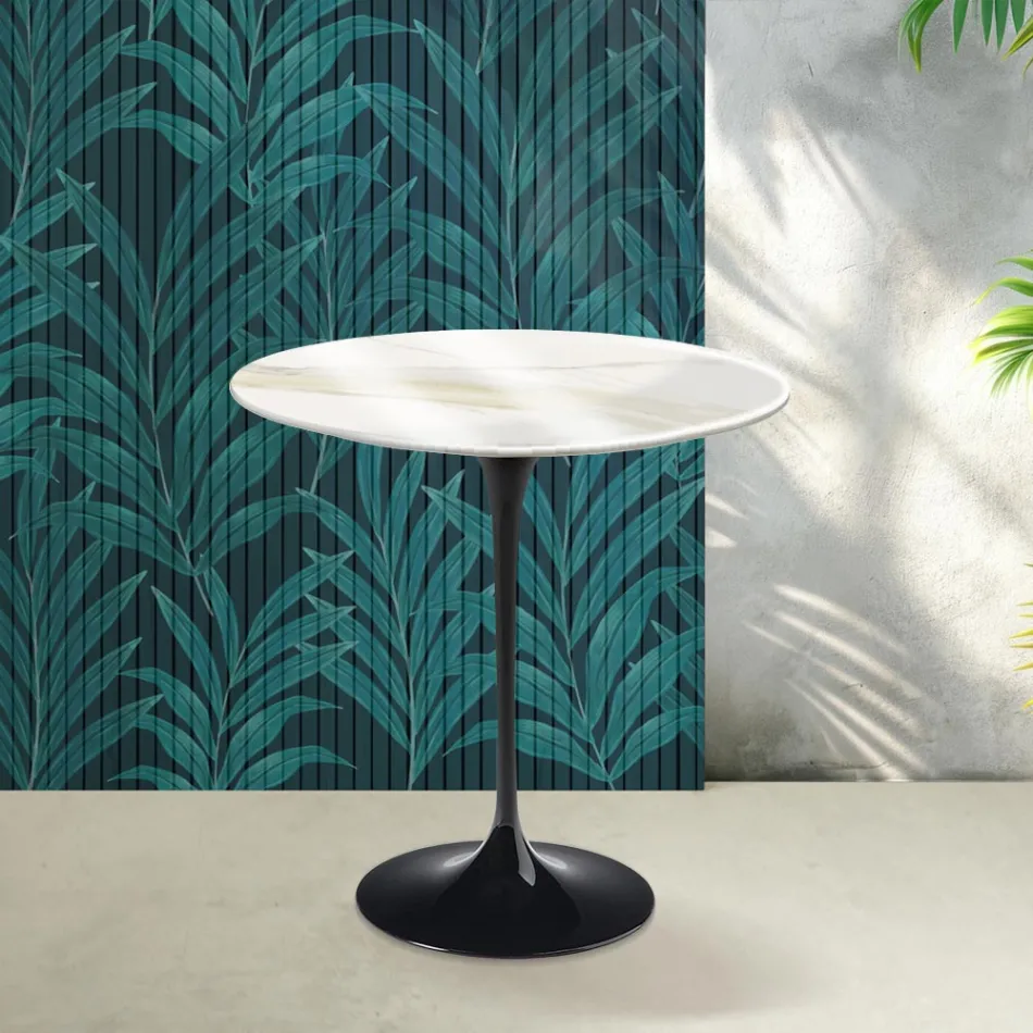 Mesa de centro Tulip de Saarinen, 52 cm de altura, en cerámica Florim Calacatta Gold Gloss - Scarlet Viadurini