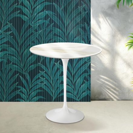 Mesa de centro Tulip de Saarinen, 52 cm de altura, en cerámica Florim Calacatta Gold Gloss - Scarlet Viadurini
