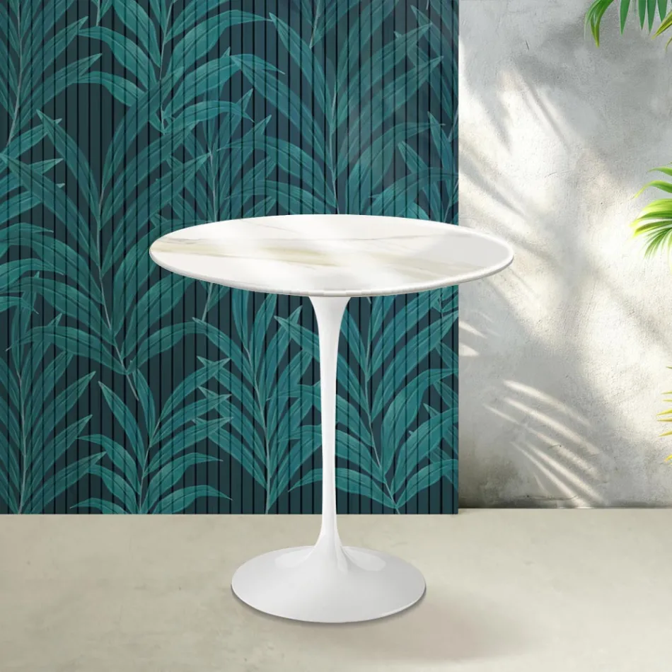 Mesa de centro Tulip de Saarinen, 52 cm de altura, en cerámica Florim Calacatta Gold Gloss - Scarlet Viadurini