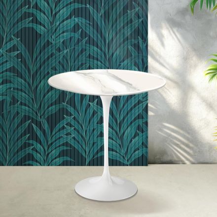Mesa de centro Tulipán de Saarinen, 52 cm de altura, en cerámica Statuario Florim brillante - Escarlata Viadurini