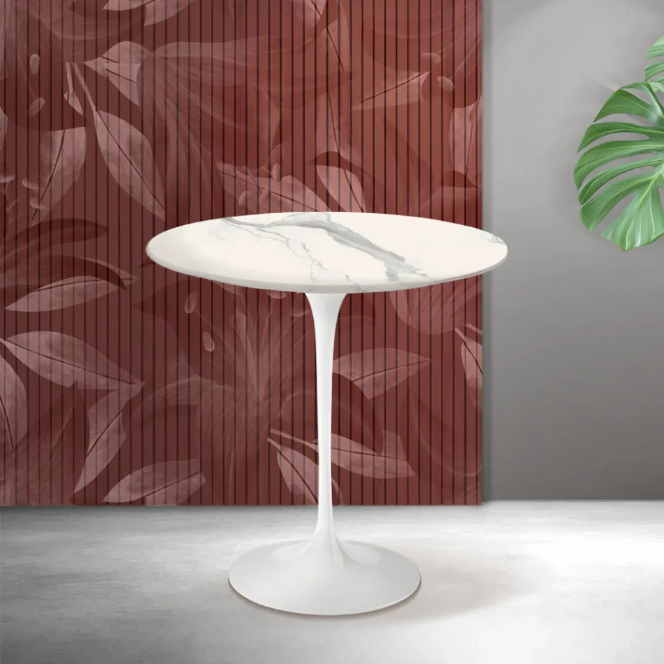 Mesa de centro Tulip de Saarinen, 52 cm de altura, en cerámica mate Florim Statuario - Escarlata Viadurini