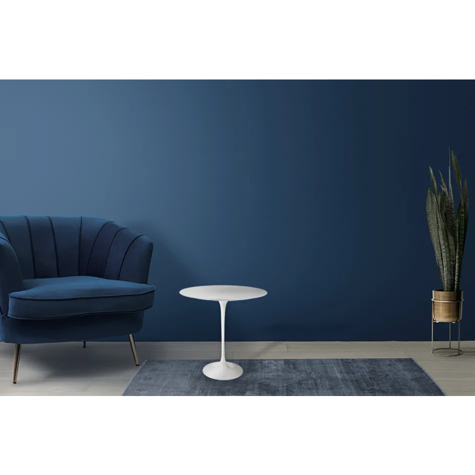 Mesita Tulip Saarinen Alt. 52 con tapa ovalada de laminado líquido blanco Made in Italy - Escarlata Viadurini