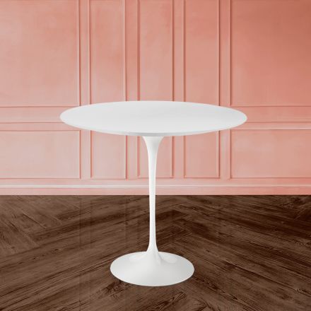 Mesita Tulip Saarinen Alt. 52 con tapa ovalada de laminado líquido blanco Made in Italy - Escarlata Viadurini