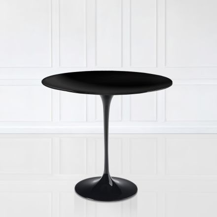 Mesita Tulip Saarinen Alt. 52 con tapa ovalada de laminado líquido negro Made in Italy - Escarlata Viadurini