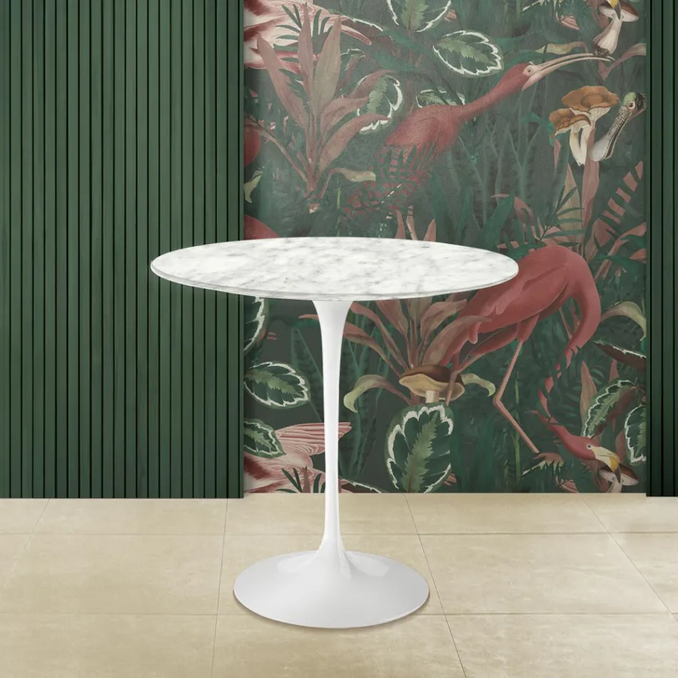 Mesa de centro Tulip Saarinen Alt. 52 con tablero ovalado de mármol de Carrara Made in Italy - Escarlata Viadurini