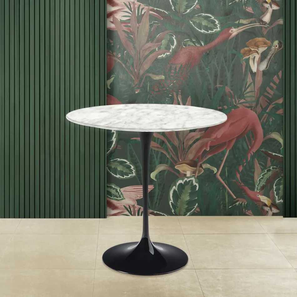 Mesa de centro Tulip Saarinen Alt. 52 con tablero ovalado de mármol de Carrara Made in Italy - Escarlata Viadurini