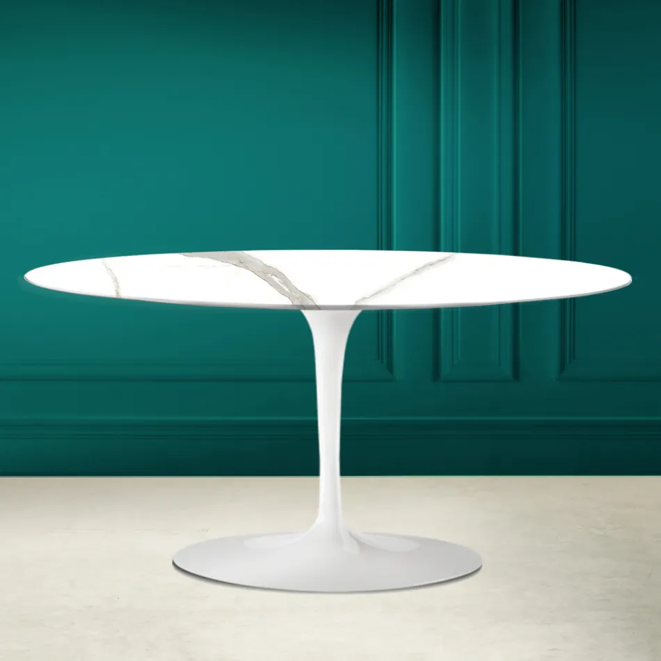 Tulip Saarinen Mesa de centro ovalada Alt. 41 en Calacatta Michelangelo Made in Italy - Escarlata Viadurini