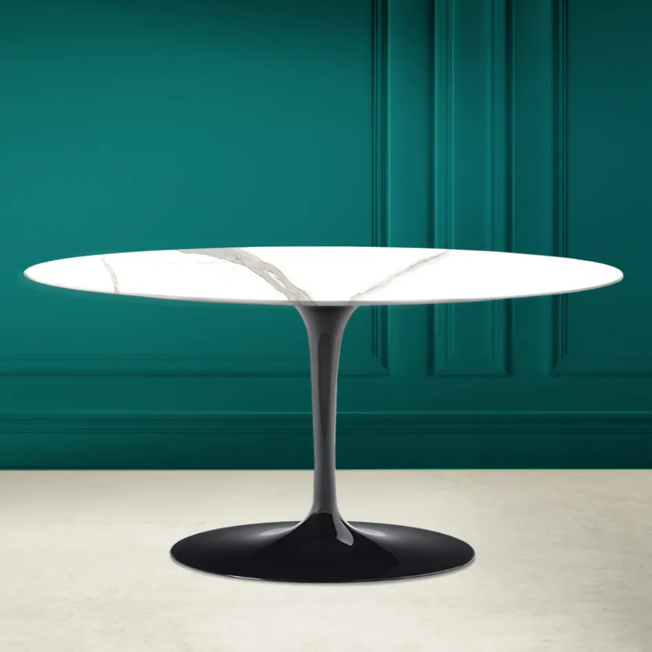 Tulip Saarinen Mesa de centro ovalada Alt. 41 en Calacatta Michelangelo Made in Italy - Escarlata Viadurini