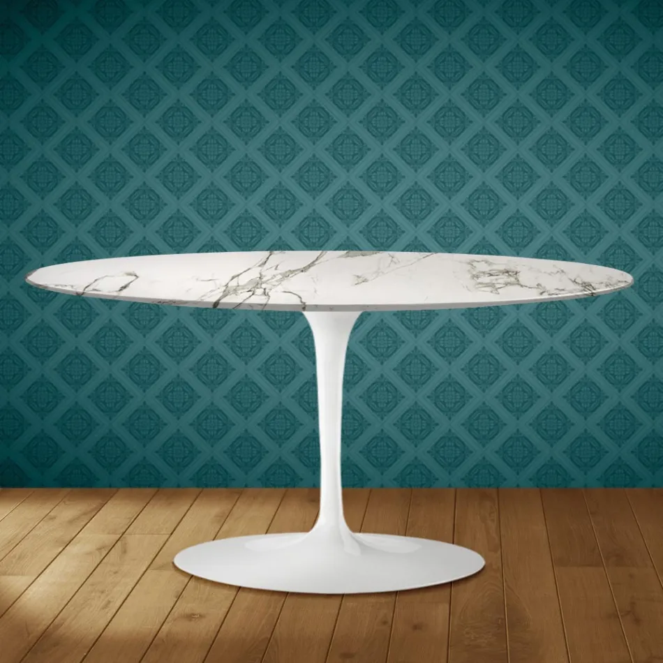 Mesa de centro ovalada Tulip de Saarinen, 104 cm de alto, cerámica Aura 22, fabricada en Italia - Escarlata Viadurini
