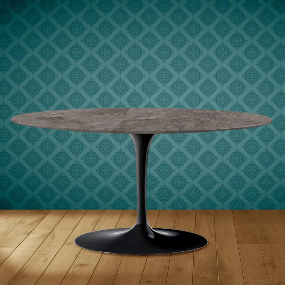 Tulip Saarinen Mesita Ovalada Alt. 41 de Cerámica Kira Made in Italy - Escarlata Viadurini