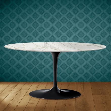 Mesa de centro Tulipán de Saarinen, ovalada, 41 cm de alto, cerámica brillante, fabricada en Italia - Escarlata Viadurini