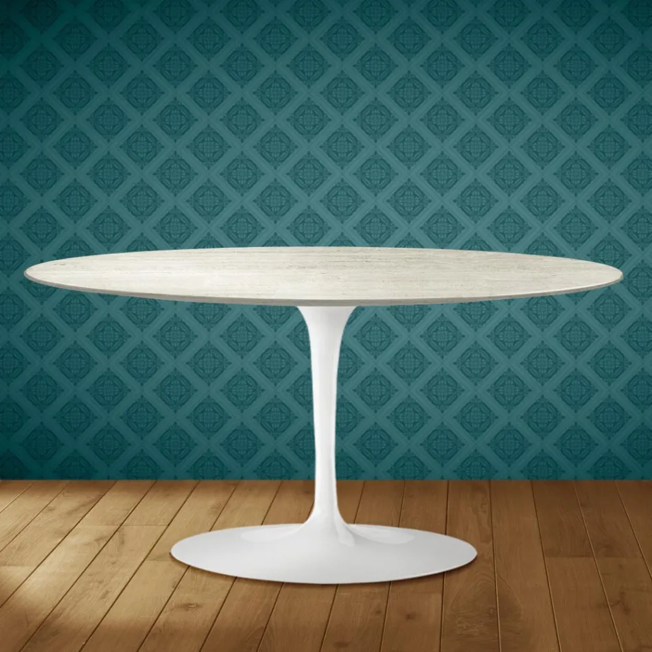 Mesa de centro Tulipán de Saarinen, ovalada, 41 cm de alto, cerámica Marmorio, fabricada en Italia - Escarlata Viadurini