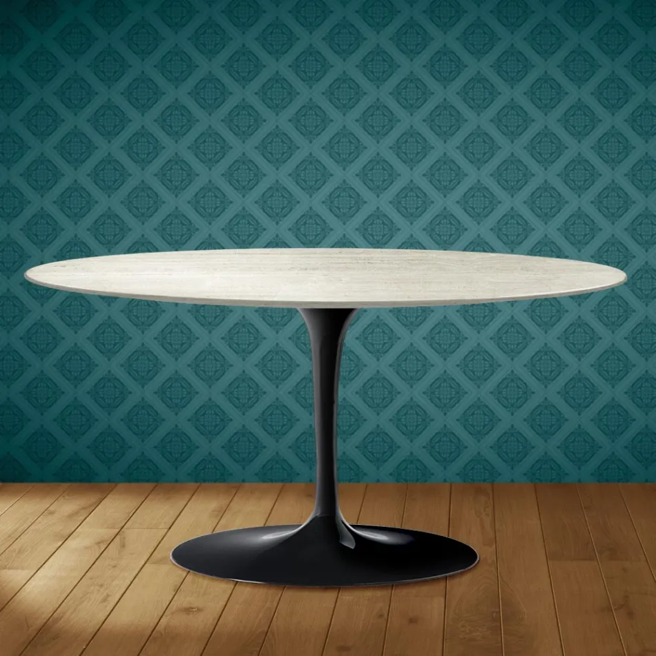 Mesa de centro Tulipán de Saarinen, ovalada, 41 cm de alto, cerámica Marmorio, fabricada en Italia - Escarlata Viadurini
