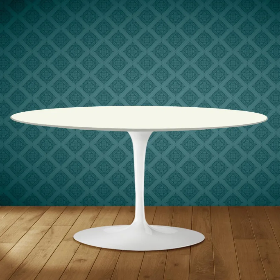 Mesa de centro Tulipán de Saarinen, ovalada, 41 cm de alto, cerámica Moonè, fabricada en Italia - Escarlata Viadurini