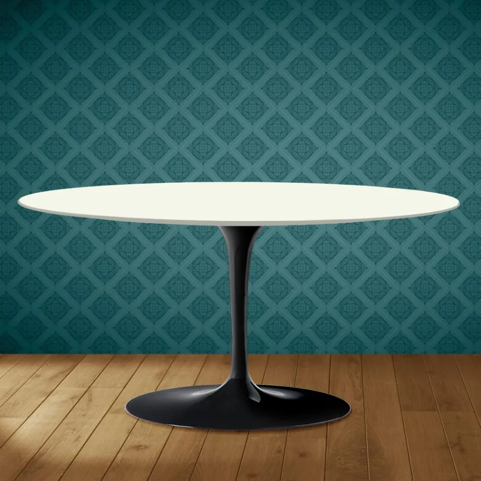 Mesa de centro Tulipán de Saarinen, ovalada, 41 cm de alto, cerámica Moonè, fabricada en Italia - Escarlata Viadurini