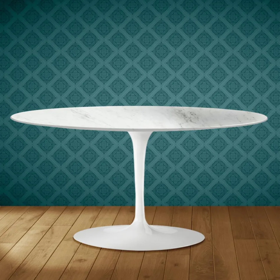 Mesa de centro ovalada Tulip de Saarinen, 104 cm de altura, cerámica Salina, fabricada en Italia - Escarlata Viadurini