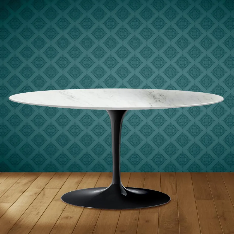 Mesa de centro ovalada Tulip de Saarinen, 104 cm de altura, cerámica Salina, fabricada en Italia - Escarlata Viadurini