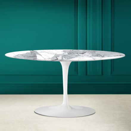Mesa de centro ovalada Tulip Saarinen Alt. 41 en Statuario Altissimo Made in Italy - Escarlata Viadurini
