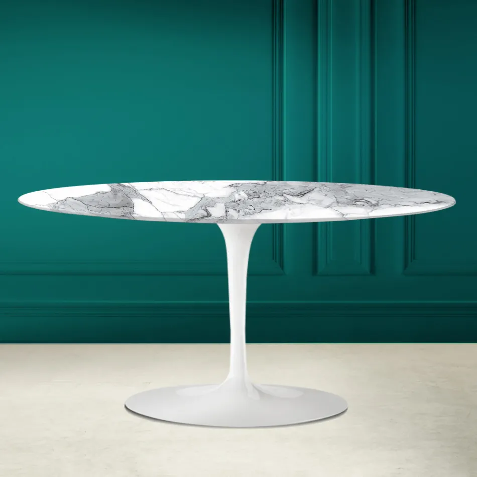 Mesa de centro ovalada Tulip Saarinen Alt. 41 en Statuario Altissimo Made in Italy - Escarlata Viadurini