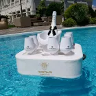 Mesa de centro - Bandeja flotante en ecopiel náutica y plexiglás Trona Viadurini