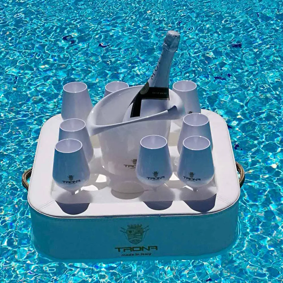 Mesa de centro - Bandeja flotante en ecopiel náutica y plexiglás Trona Viadurini