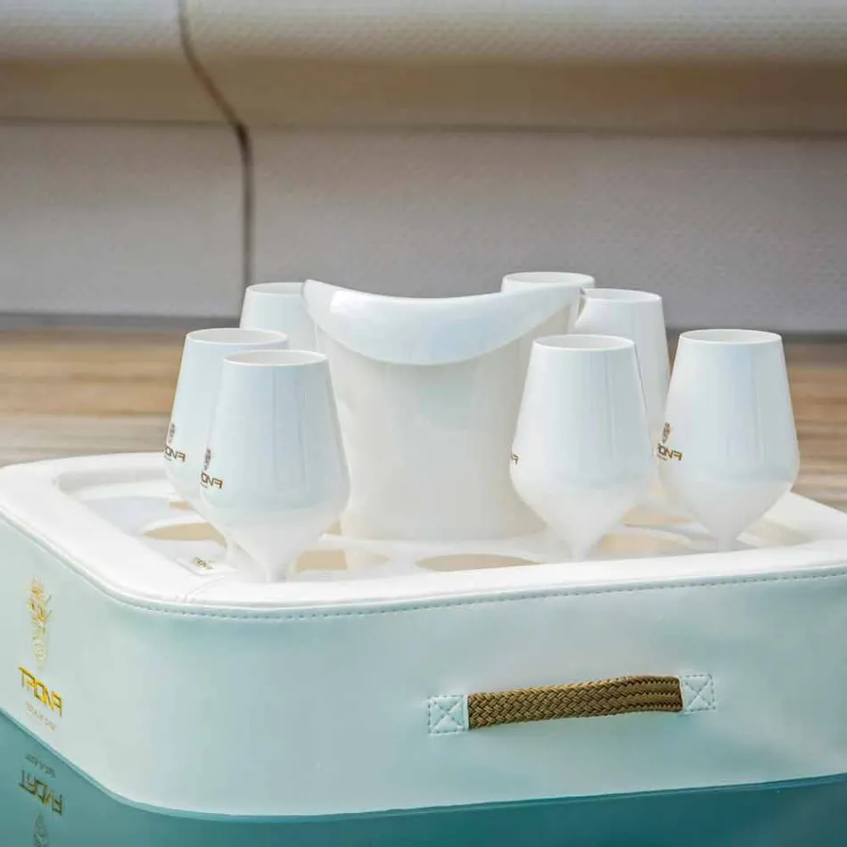 Mesa de centro - Bandeja flotante en ecopiel náutica y plexiglás Trona Viadurini