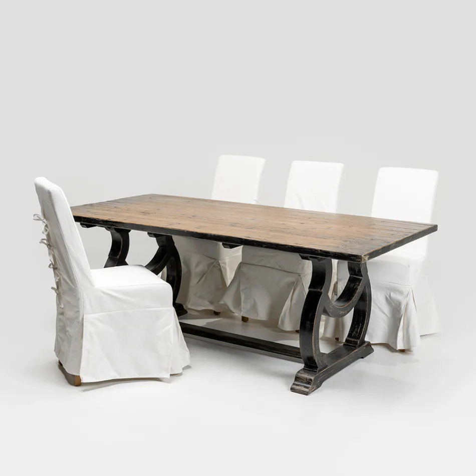 Mesa de madera de pino de 200x100 cm con base de lavabo antigua - Aieta Viadurini