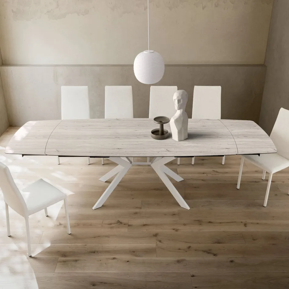 Mesa Barril Extensible a 240 o 280 cm en HPL y Metal - Presente Viadurini