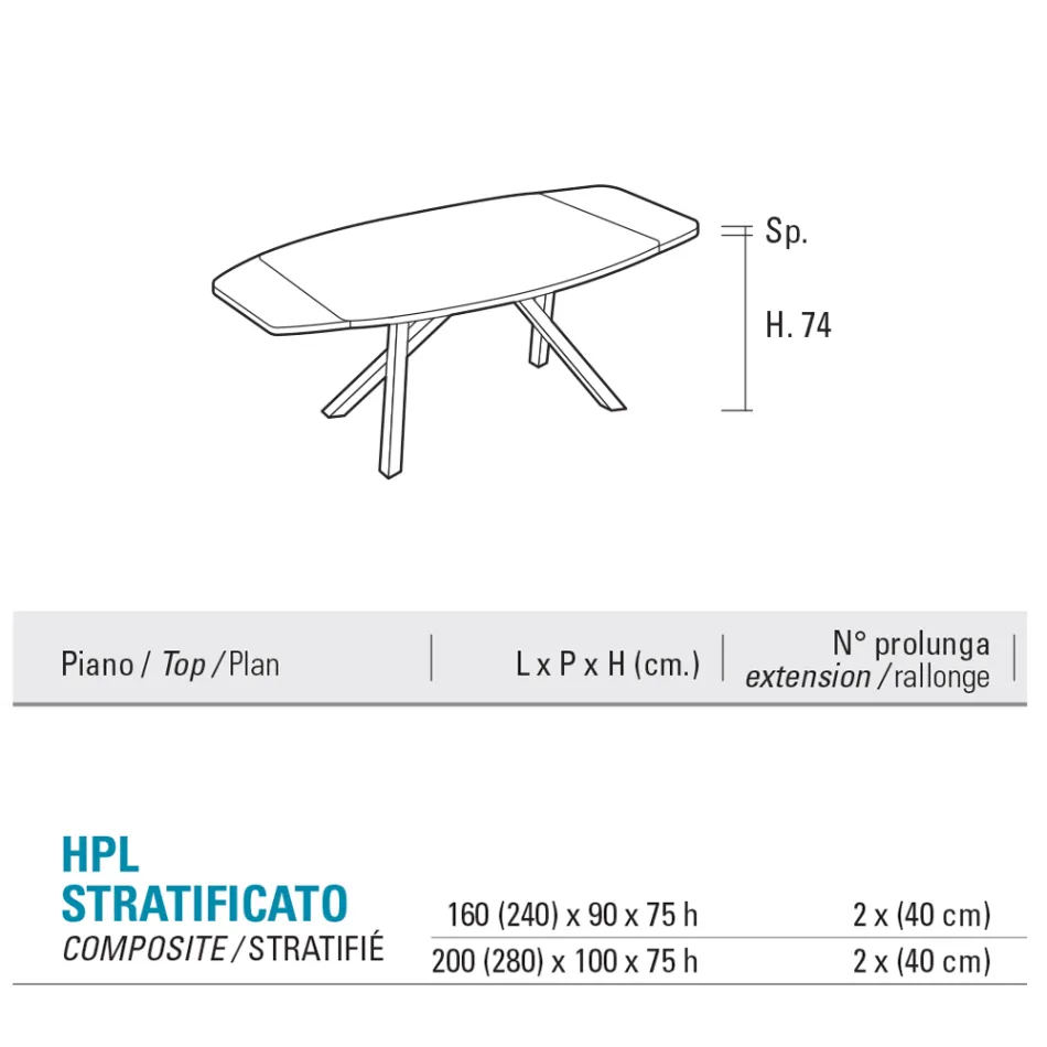 Mesa de barril extensible de 240 o 280 cm en HPL estratificado - Dialogo Viadurini
