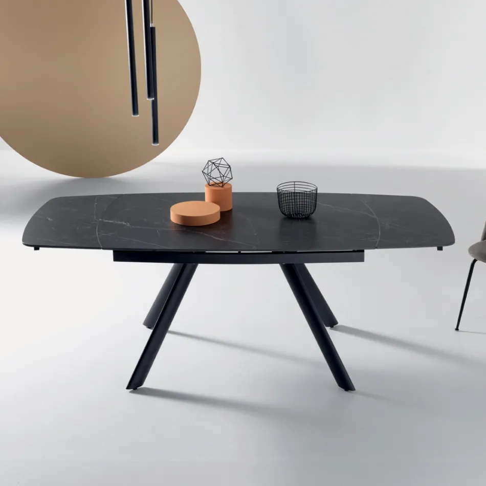 Mesa extensible de 140/210 x 90 cm en piedra sinterizada con efecto mármol - Atrium Viadurini
