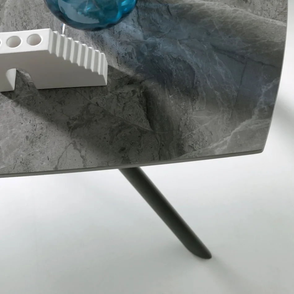 Mesa extensible de 140/210 x 90 cm en piedra sinterizada con efecto mármol - Atrium Viadurini