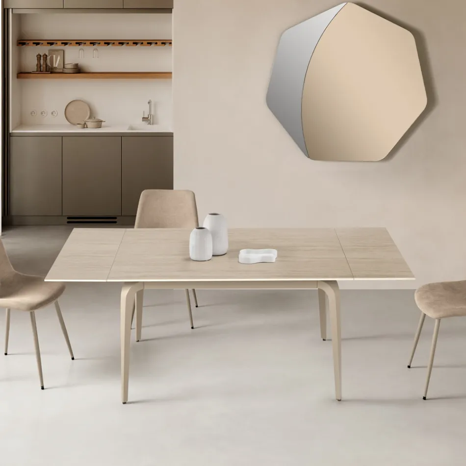 Mesa extensible de 160/240 x 90 cm en piedra sinterizada con efecto mármol - Samus Viadurini