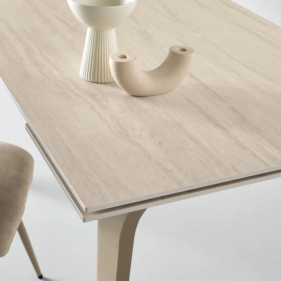 Mesa extensible de 160/240 x 90 cm en piedra sinterizada con efecto mármol - Samus Viadurini
