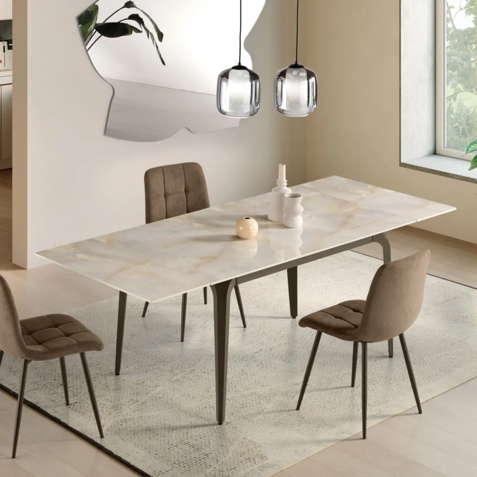 Mesa extensible de 160/240 x 90 cm en piedra sinterizada con efecto mármol - Samus Viadurini