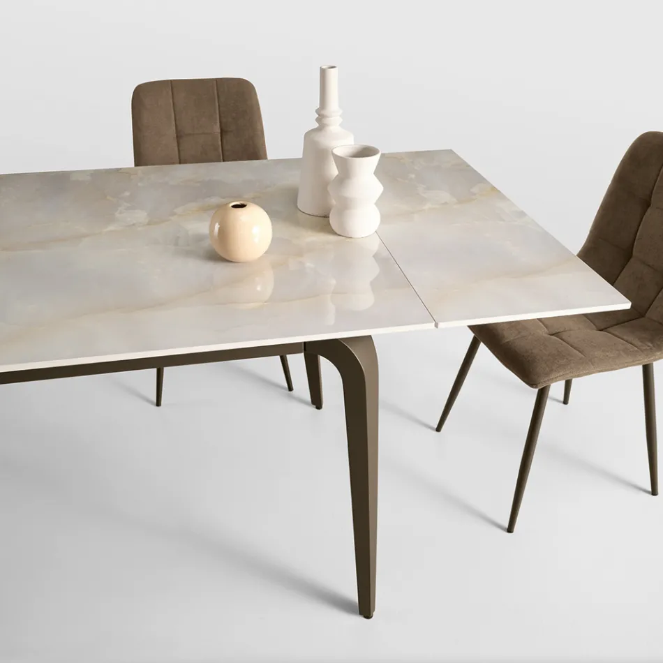 Mesa extensible de 160/240 x 90 cm en piedra sinterizada con efecto mármol - Samus Viadurini